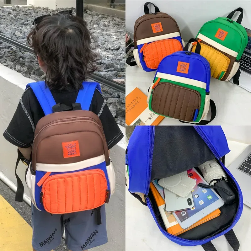 sac à dos coréen pour enfants, style color block tendance, sac à dos double épaule pour étudiants, grande capacité, léger, pour activités de plein air, parent-enfant
