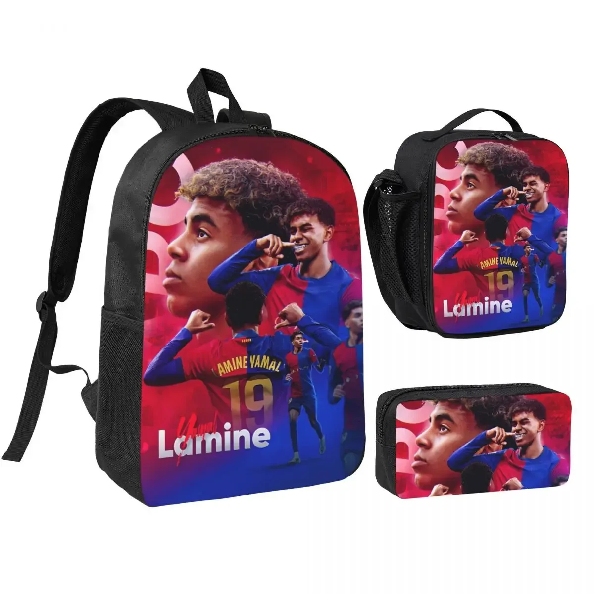 3pecs/ensemble lamine y-yamal football sac à dos pour étudiant haute capacité sac à bandoulière sac à déjeuner trousse à crayons