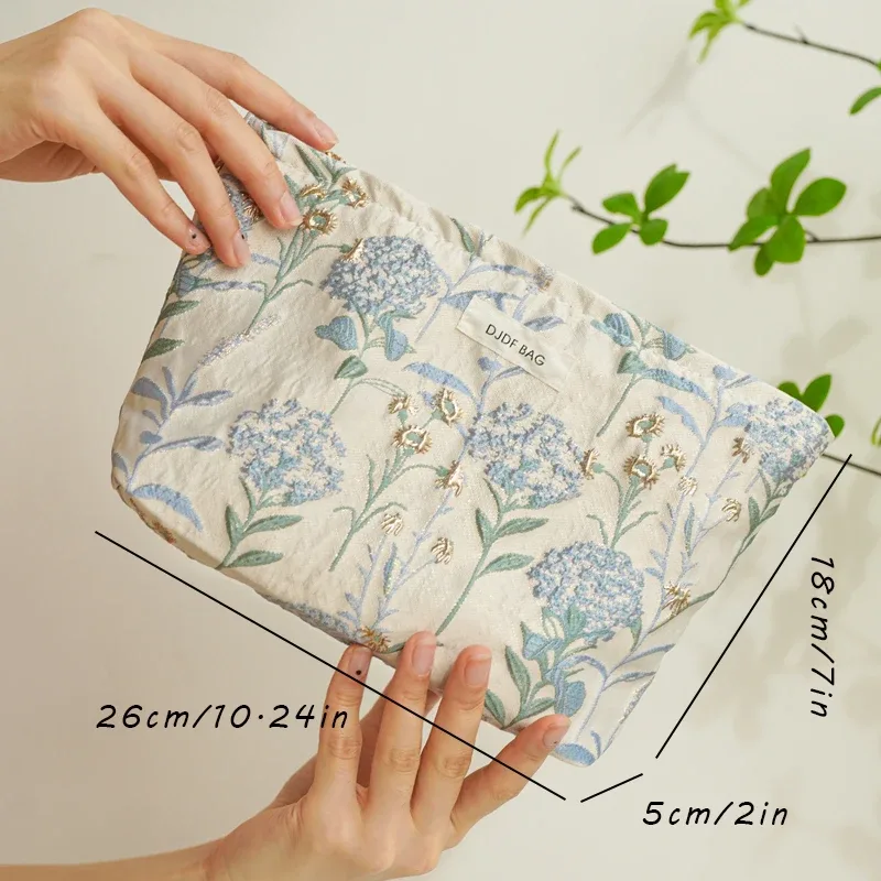 sac de maquillage pour femme blue bouquet, trousse de toilette en toile de grande capacité - pour le rangement des serviettes hygiéniques et des articles de maquillage, organisateur de voyage