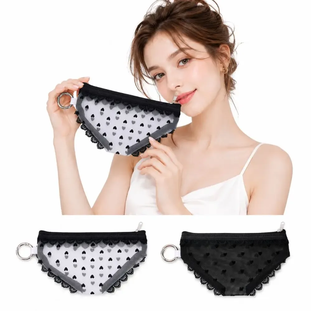 Pochette de maquillage transparente en dentelle en forme de cœur, sac de toilette en maille Y2K, sac de voyage, pour la vie quotidienne.