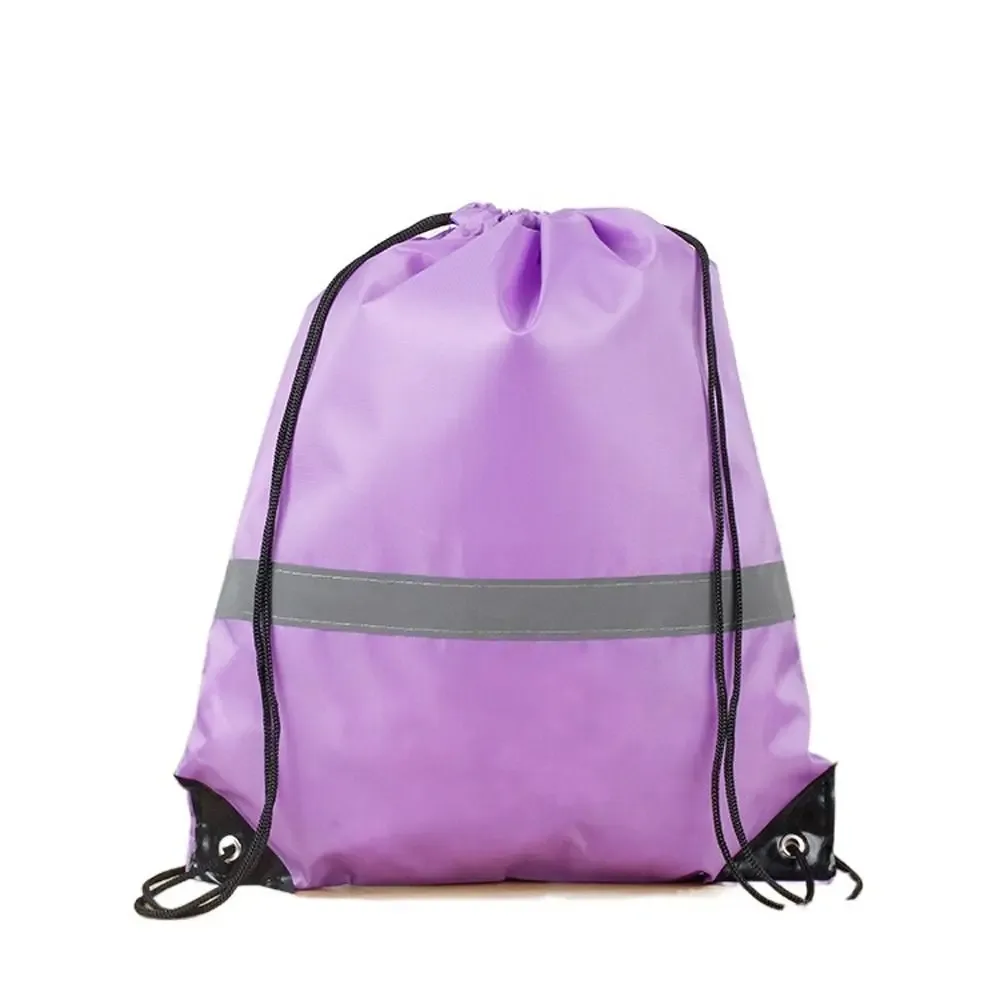 sac à dos de sport à cordon de serrage avec bande réfléchissante, sac à bandoulière en polyester 210d imperméable, couleur unie, portable