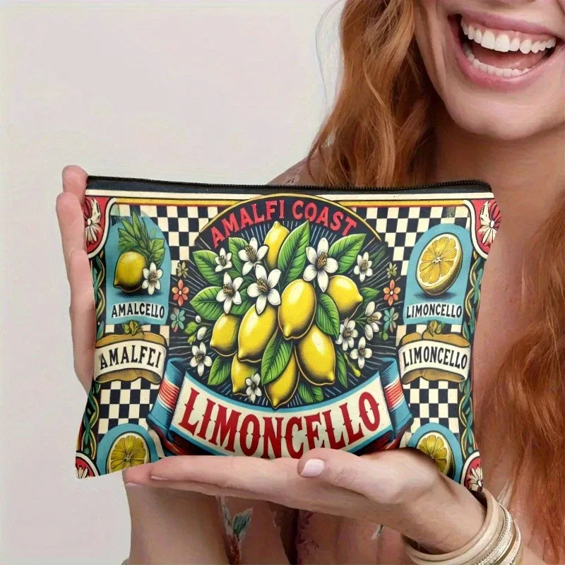 1 trousse de maquillage amalfi coast lemonade - impression double face de citrons et design à carreaux - cadeau idéal pour les amis, trousse à crayons