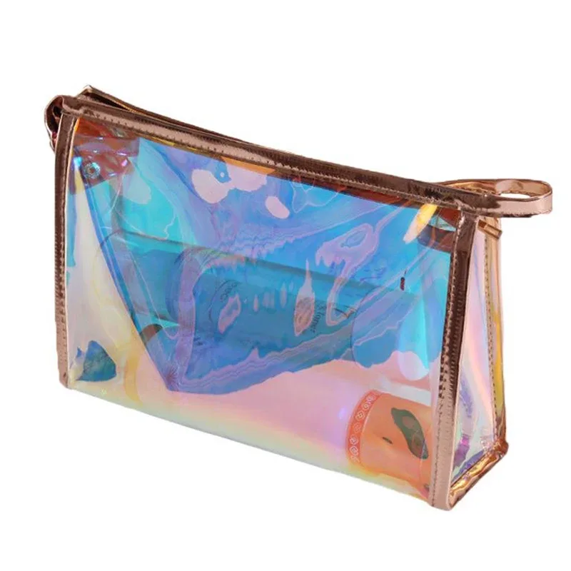 trousse de maquillage transparente en tpu pour femme, trousse cosmétique holographique colorée, trousse de maquillage transparente, trousse de voyage, évaluateurs de beauté, 1 pc