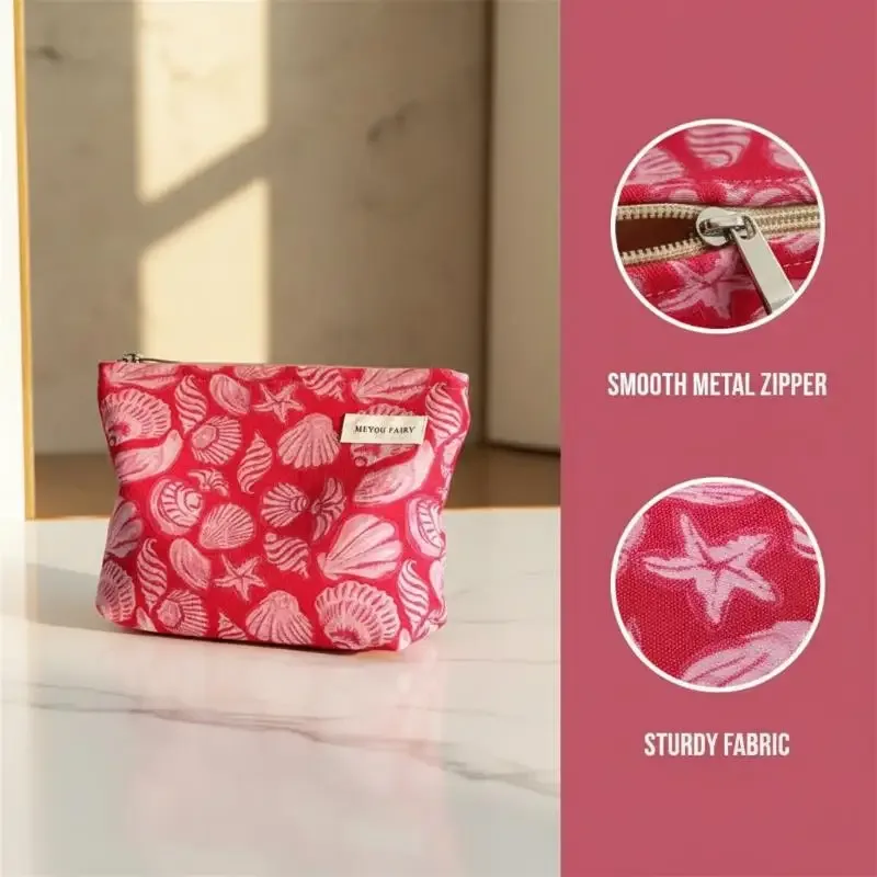 sac de maquillage imprimé coquillage, sac cosmétique de haute qualité, sac de rangement portable multifonctionnel pour femmes, organisateur de voyage