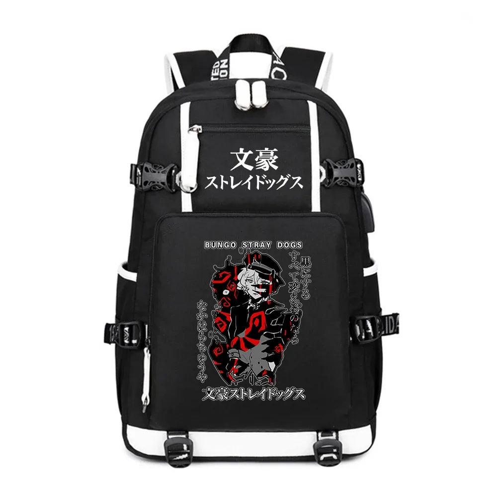 sac à dos de voyage bungo stray dogs oxford pour hommes, grands sacs d'école, cartable anime, chargement usb, sac à dos pour ordinateur portable, sacs initiés noirs