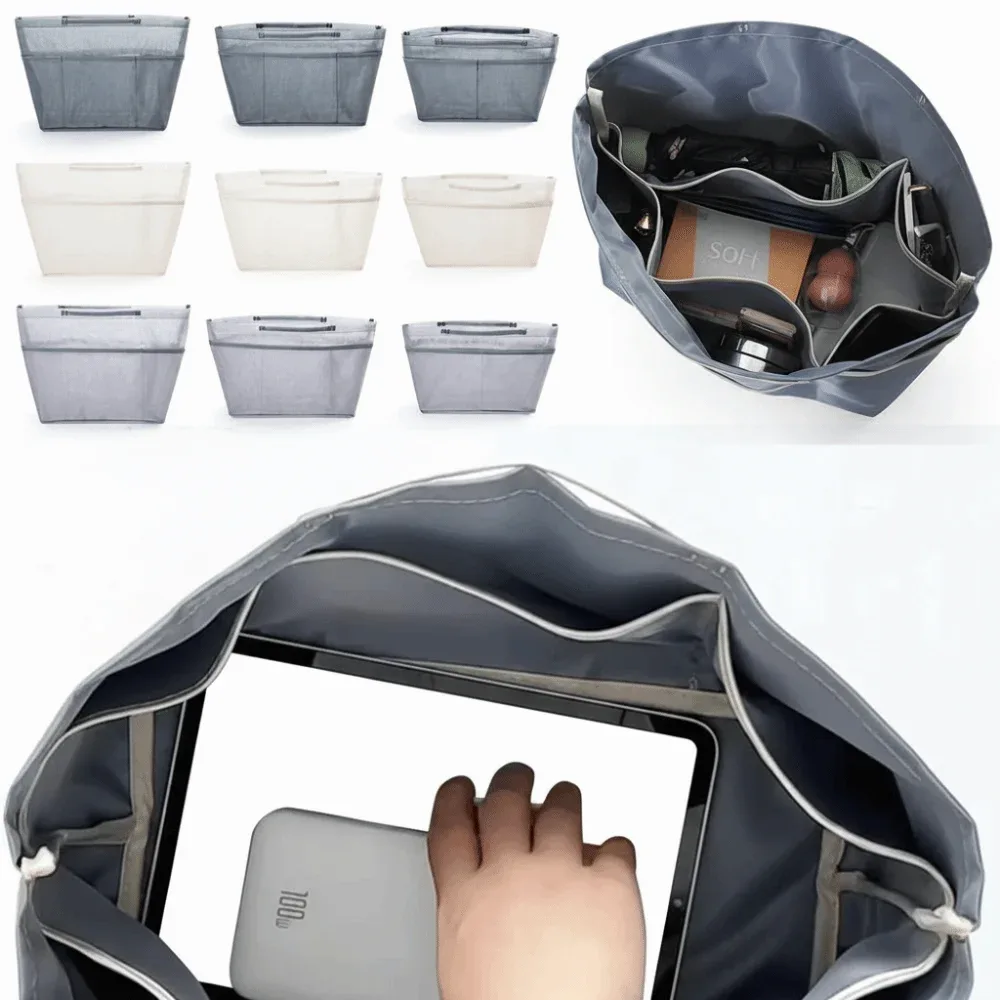 nouveau sac intérieur en maille de nylon, grande capacité, anti-affaissement, sac fourre-tout, extensible, multi-poches, poche insérée pour sac longxiang