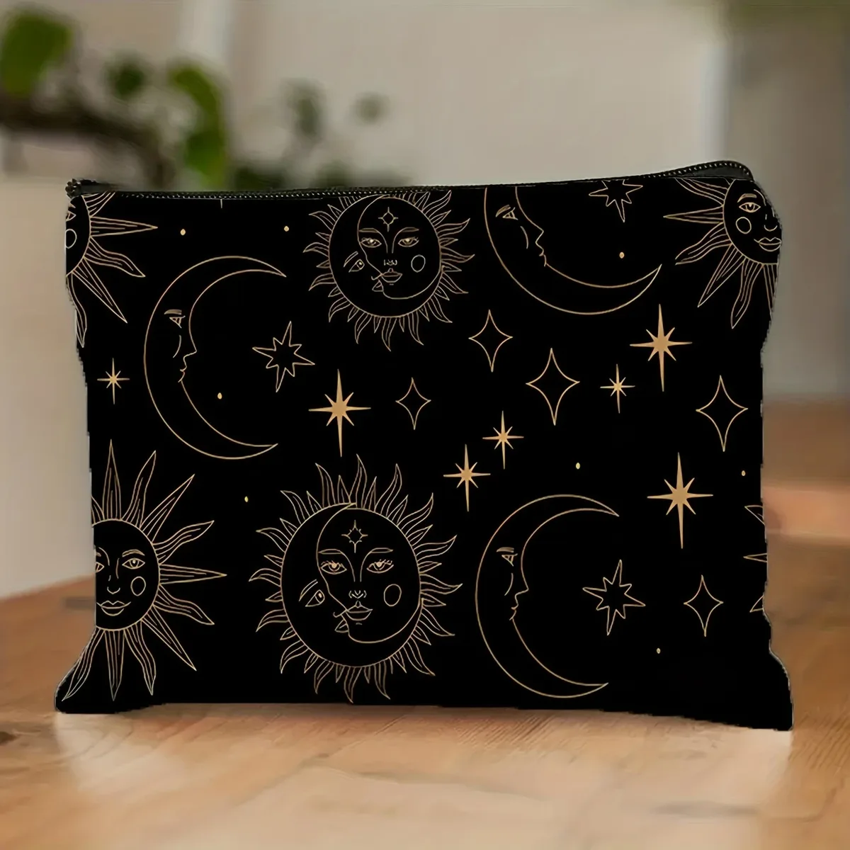 trousse de maquillage sur le thème des sorcières, sacs à cosmétiques soleil et lune foncés avec fermeture à glissière, trousse de toilette de voyage pliable, usage quotidien pour halloween