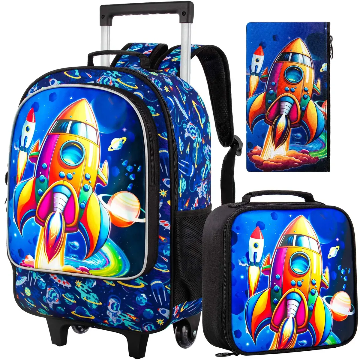 sac à dos roulant 3 pièces pour garçons, sac à dos d'école à roulettes avec roulettes, sac à livres à roulettes dinosaure pour enfants pour kinde préscolaire primaire