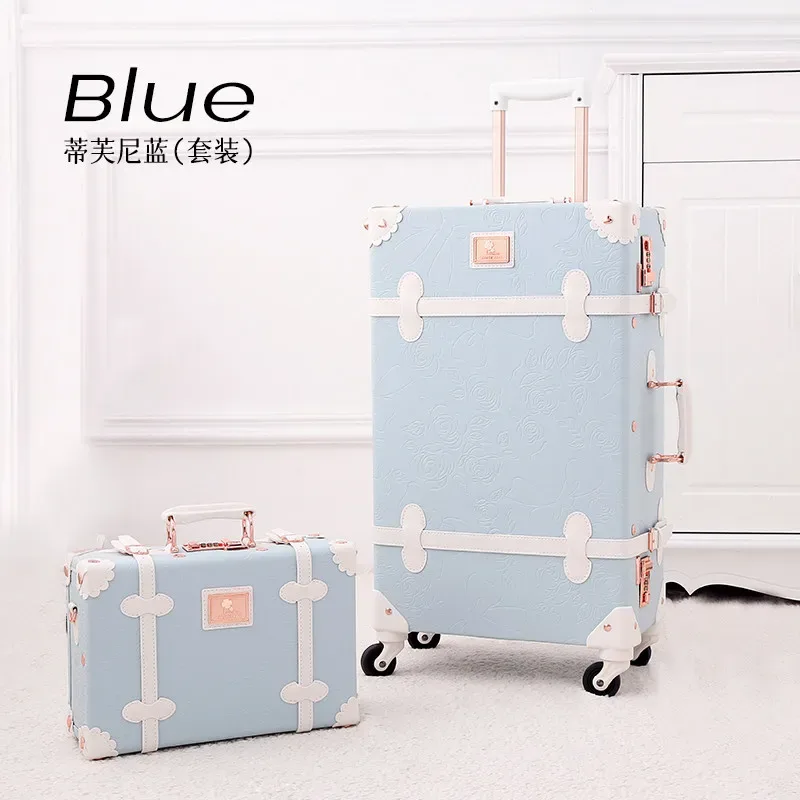 valise de voyage rétro en cuir 20 pouces avec poignée, bagage à roulettes 24 pouces pour femme, sac trolley à serrure à combinaison pour l'embarquement