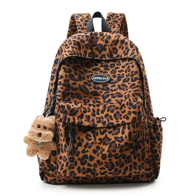 sacs à dos de grande capacité en nylon imprimé léopard, fermeture éclair, haute qualité, mode, dos intérieur avec poche à fermeture éclair, 2026