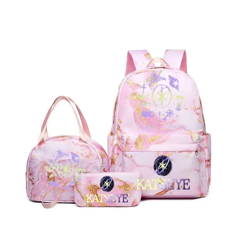 sac à dos grande capacité imprimé katseye amusant, léger, pour l'école, les voyages, décontracté, pour femmes et filles, avec compartiment pour stylos et sac à déjeuner