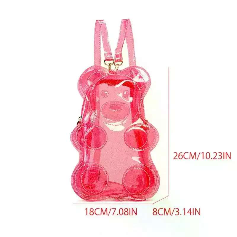 sac à dos transparent en pvc couleur bonbon y2k, sac bandoulière mignon en forme d'ours pour adolescentes, idéal pour l'école et l'usage quotidien
