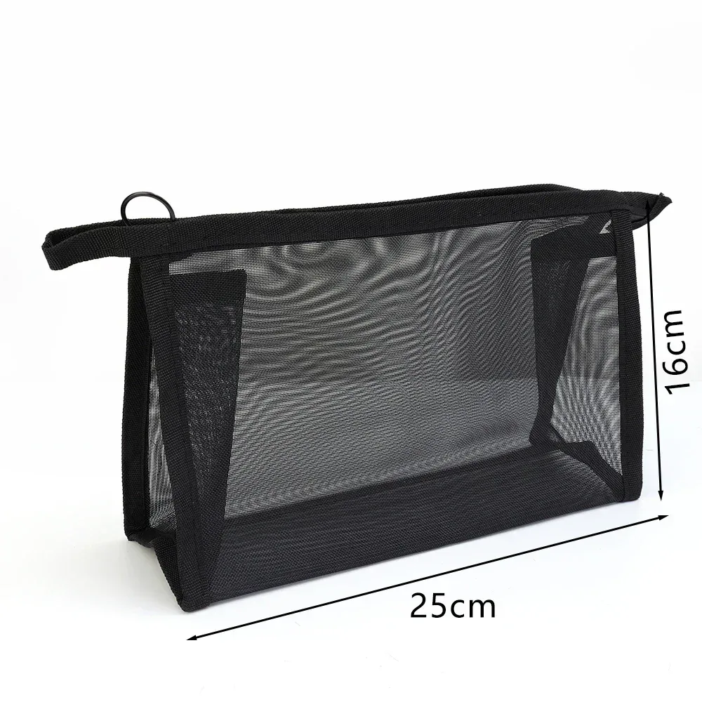 sac à cosmétiques de voyage en maille noire, trousse de maquillage à fermeture éclair pour femmes, trousse de toilette de lavage, organisateur de maquillage, pochette de rangement portable