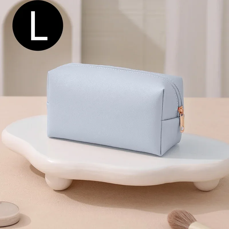 sac cosmétique en cuir avec logo personnalisé, grande capacité, sac de voyage pour maquillage, pochette zippée en cuir pu souple pour femmes, 2 tailles, multicolores