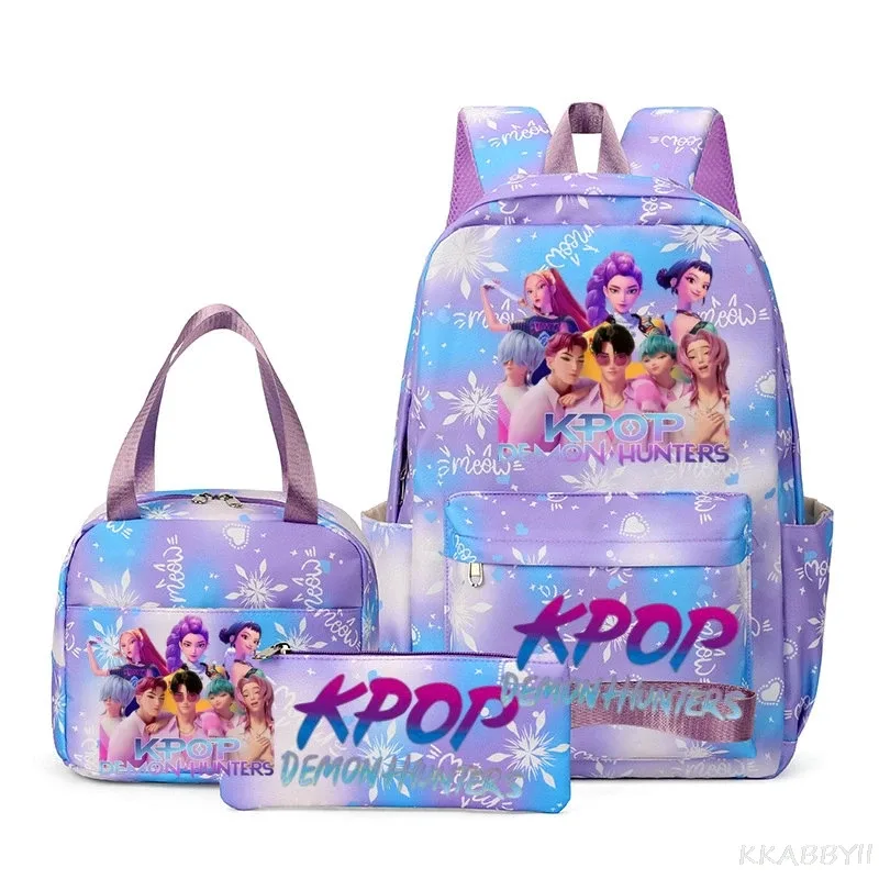 ensemble de 3 sacs à dos kpop demon hunters, sac d'école, sac à déjeuner, trousse à crayons, cadeau de rentrée scolaire pour fille, mochila de loisirs, sacs de voyage pour adolescents