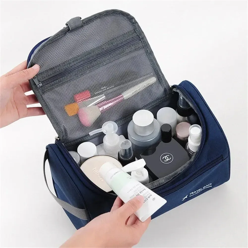 sac de rangement étanche pour cosmétiques pour hommes et femmes, nylon haute capacité, trousse de toilette de voyage, fermeture éclair, poudres lavantes de maquillage, 1pc