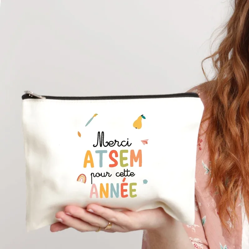 trousse de toilette au design d'appréciation atsem pour l'école française – pochette zippée en polyester durable avec trousse de maquillage inspirée de l'école française