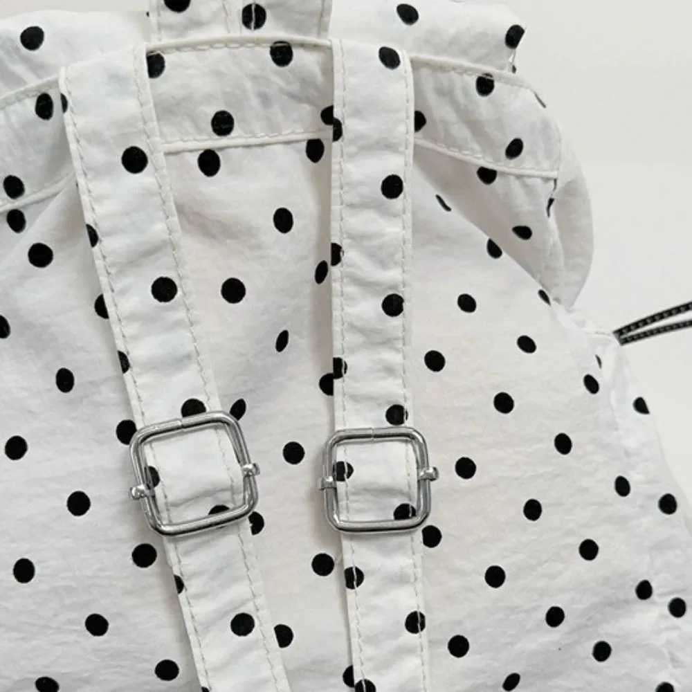 sac à dos à pois multi-poches avec cordon de serrage, style coréen polyvalent, sac à dos de jour en tissu grande capacité, idéal pour les affaires