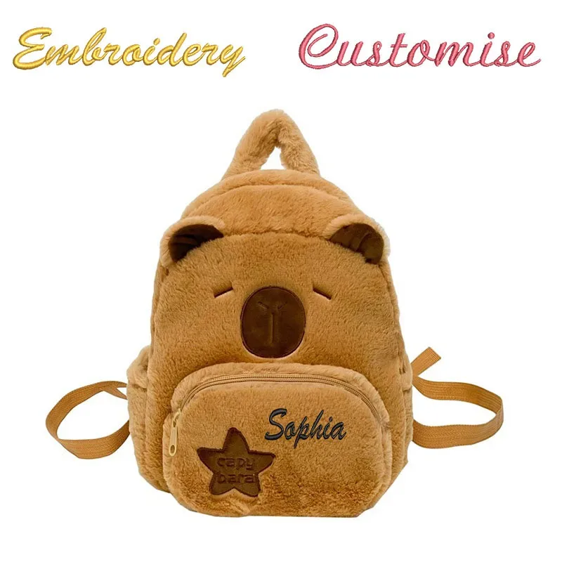 Sac à dos décontracté et élégant, avec motif capybara brodé personnalisé, mignon et en peluche, doux et confortable