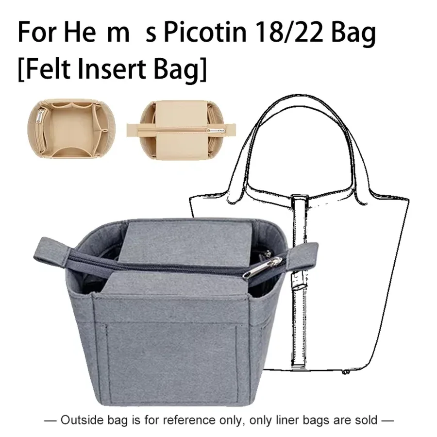 Organisateur de sac à cosmétiques en feutre pour femme avec fermeture éclair, insert de sac fourre-tout, compatible avec Picotin 18 22, nouveauté 2026