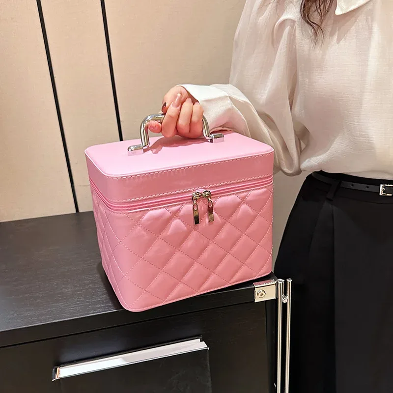 sac à cosmétiques en cuir pu pour femmes, étanche de haute qualité, étui à cosmétiques portable de grande capacité, organisateur de valise de voyage de maquillage