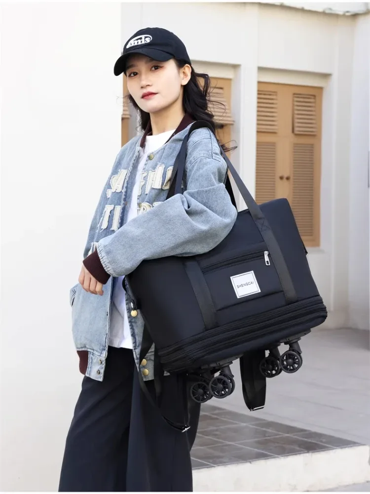 sac de voyage sac à dos grande capacité démontage roue universelle sac de rangement bagages portable double couche sac vérifié avec roue