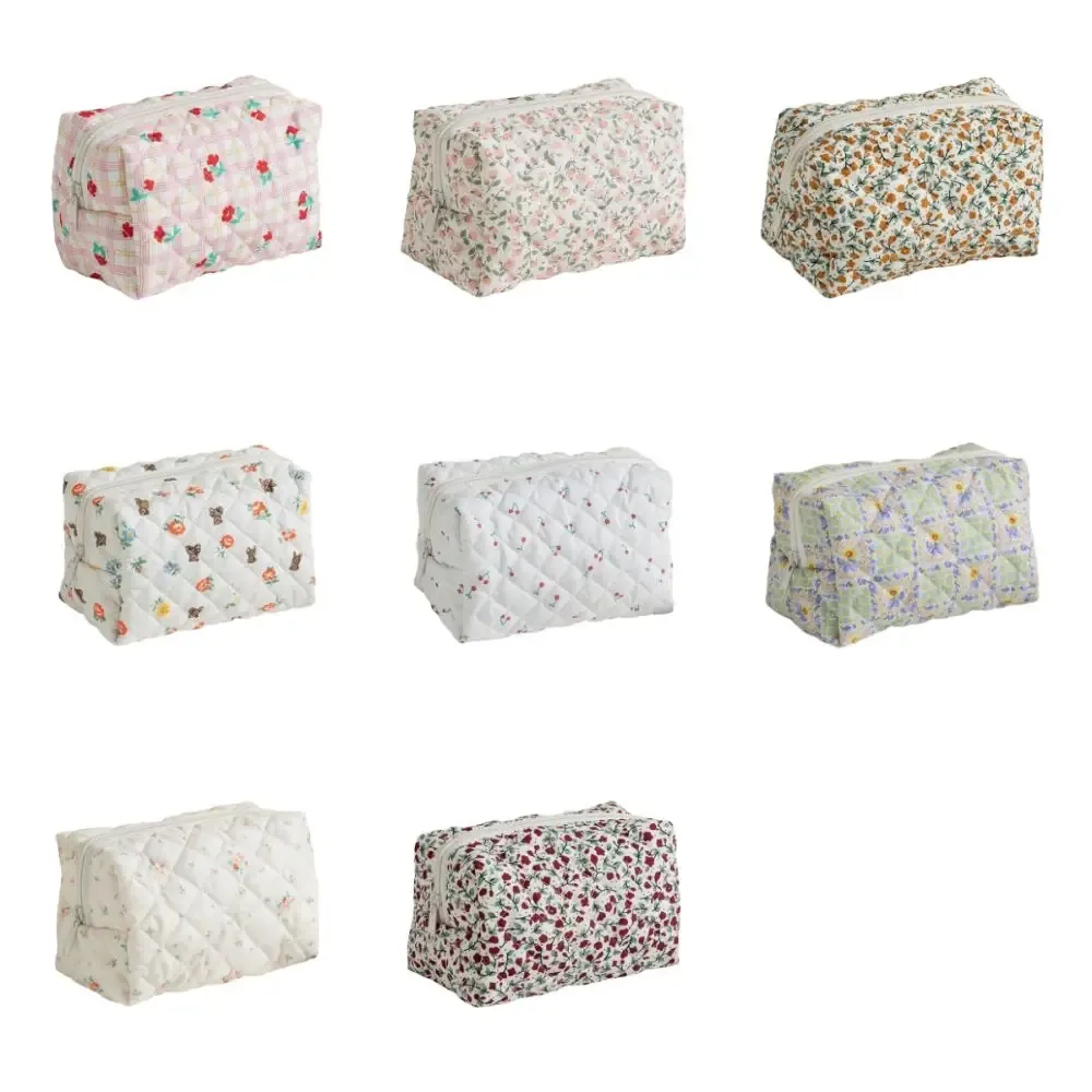 jolie trousse de maquillage matelassée, grande capacité, imprimé floral, trousse de toilette portable, élégant organisateur de cosmétiques pour femmes