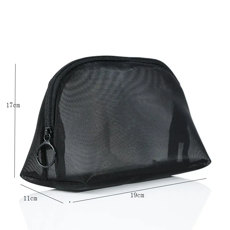 trousse de maquillage noire transparente pour femme, trousse de toilette et cosmétique, ensemble de poudres en maille, petite et grande, voyage