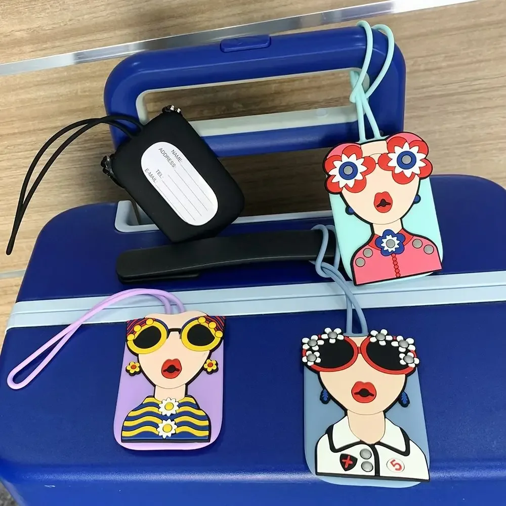 étiquette de bagage de voyage en silicone souple, étiquette d'identification de valise avec lanière, étiquette de carte d'embarquement anti-perte, nom, étiquette d'adresse de téléphone