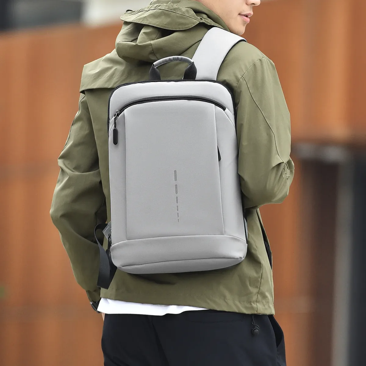 cartable d'étudiant léger en polyester imperméable, sac à dos d'affaires de stockage d'ordinateur de grande capacité carré vertical de 15.6 pouces