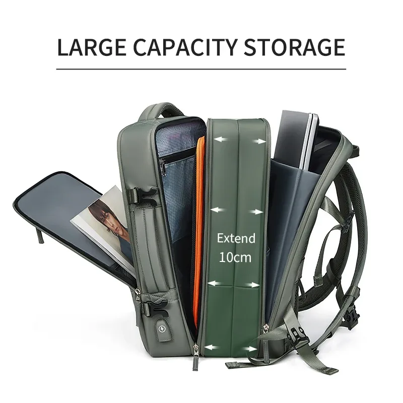 sac à dos de voyage pour hommes et femmes, extensible, 39l, pour randonnée, ordinateur portable, chargement usb, 17 pouces, étanche, pour l'école