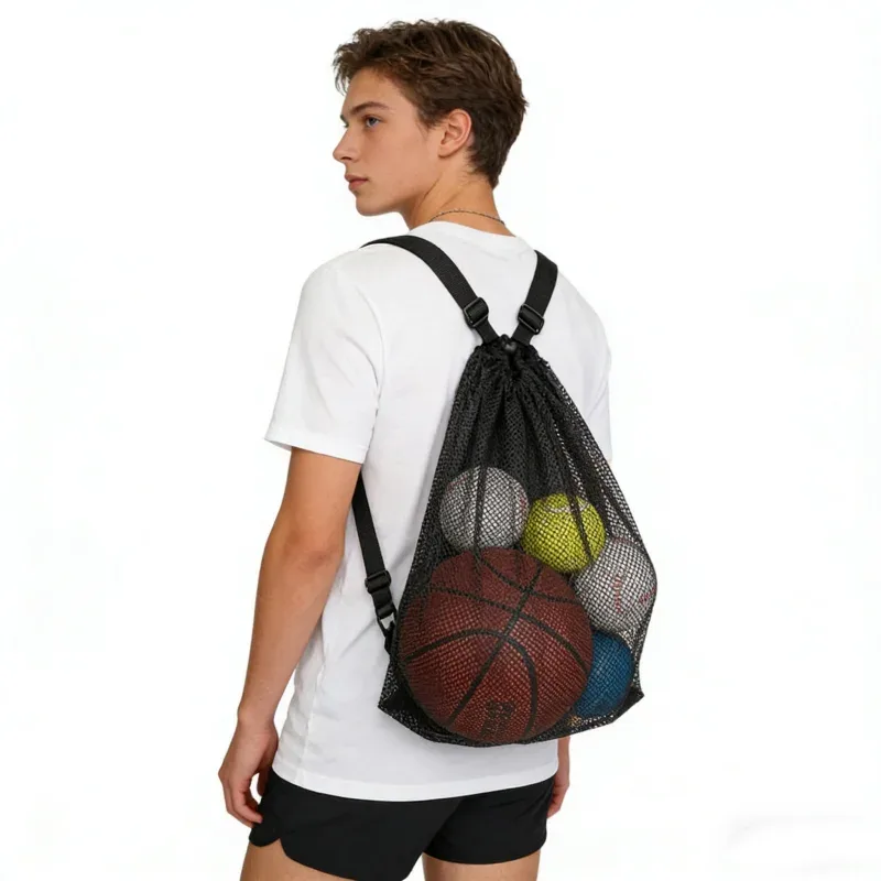 sac à dos en maille portable grande capacité avec cordon de serrage, sacs de rangement pour football, basketball, randonnée, sport, voyage, gym, shopping