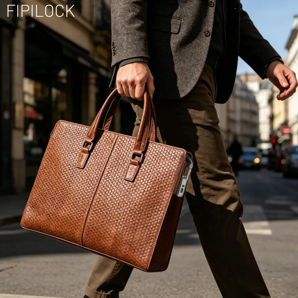 fipilock – sacoche pour ordinateur portable en cuir, porte-documents rigide pour hommes, sacs à main de luxe avec déverrouillage intelligent par empreinte digitale, sac d'ordinateur professionnel