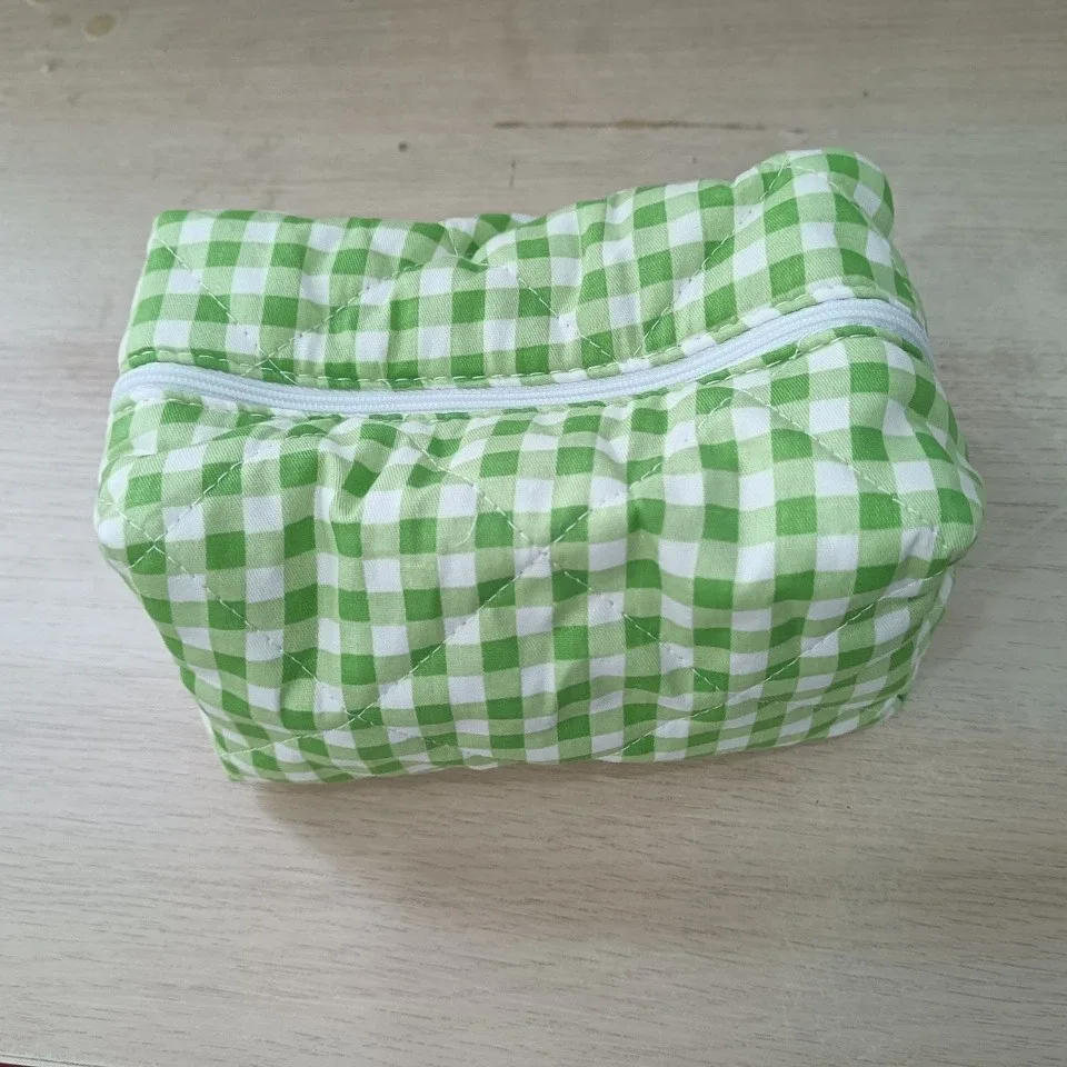 pochette de maquillage couleur bonbon pour femmes, jolie pochette à carreaux de grande capacité, boîte à cosmétiques portable, sacs de rangement pour femmes