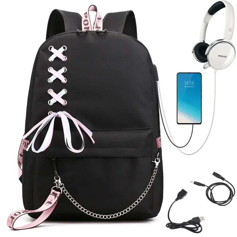 sac à dos scolaire pour étudiants, tendance mode, sac à dos de voyage avec chargement usb, sac à dos pour ordinateur portable, sacs d'école noirs pour adolescents