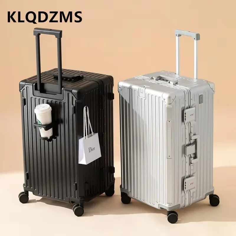 klqdzms valise à cadre en aluminium 26 "29" 32 pouces boîtier de chariot de grande capacité type de chariot sac de voyage boîte de mot de passe pour femmes bagage de cabine