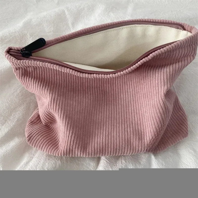 sac de voyage en velours côtelé, sac de rangement portable pour maquillage, porte-monnaie pour femmes, grande capacité, fermeture éclair, organiseur de maquillage, pochette de rangement