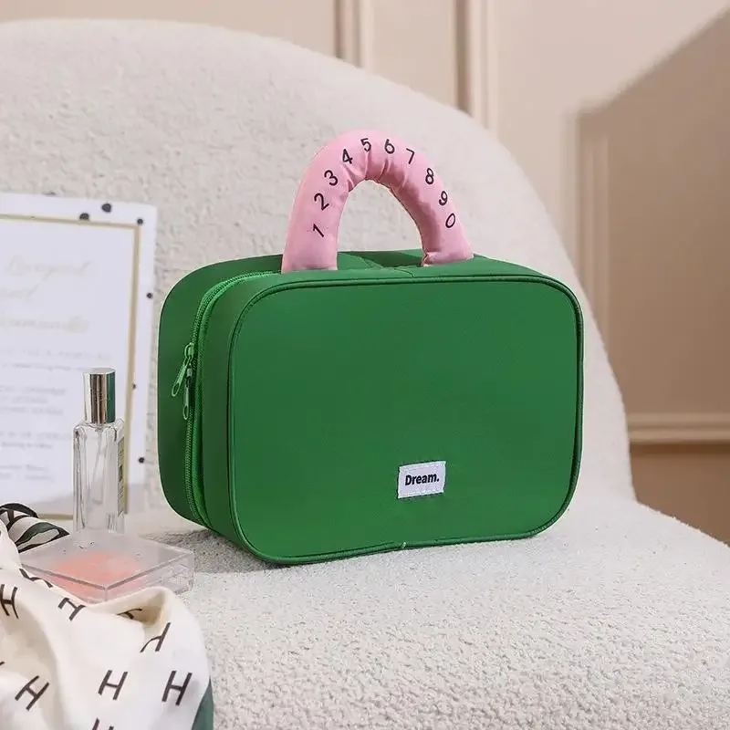 trousse de maquillage pliable de haute valeur esthétique avec crochet, sac de rangement de voyage de grande capacité, trousse de toilette portable pour voyage