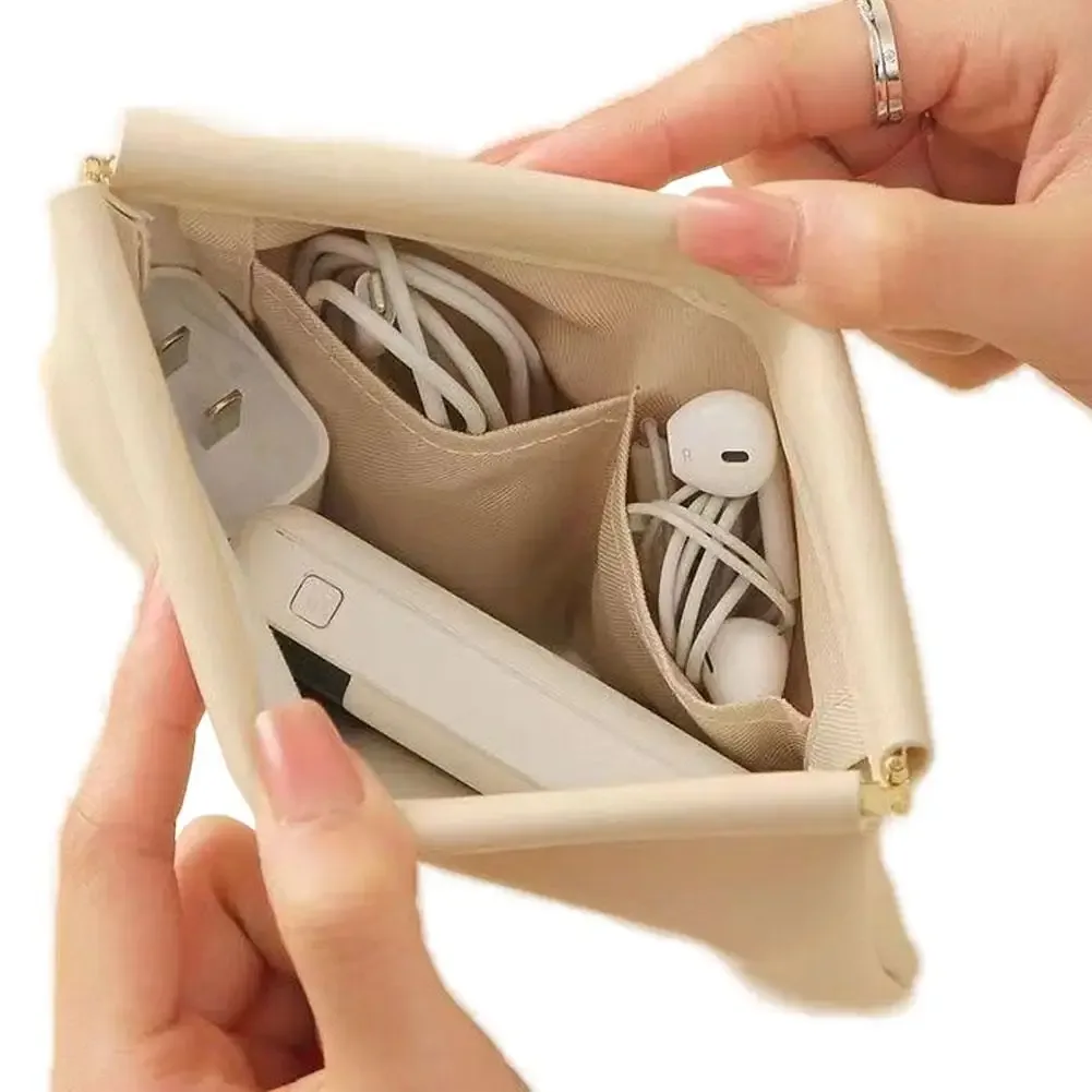 pochette de voyage imperméable en cuir pu végétalien pour cosmétiques, mini sac de rangement pour écouteurs et câbles de charge, organiseur de maquillage