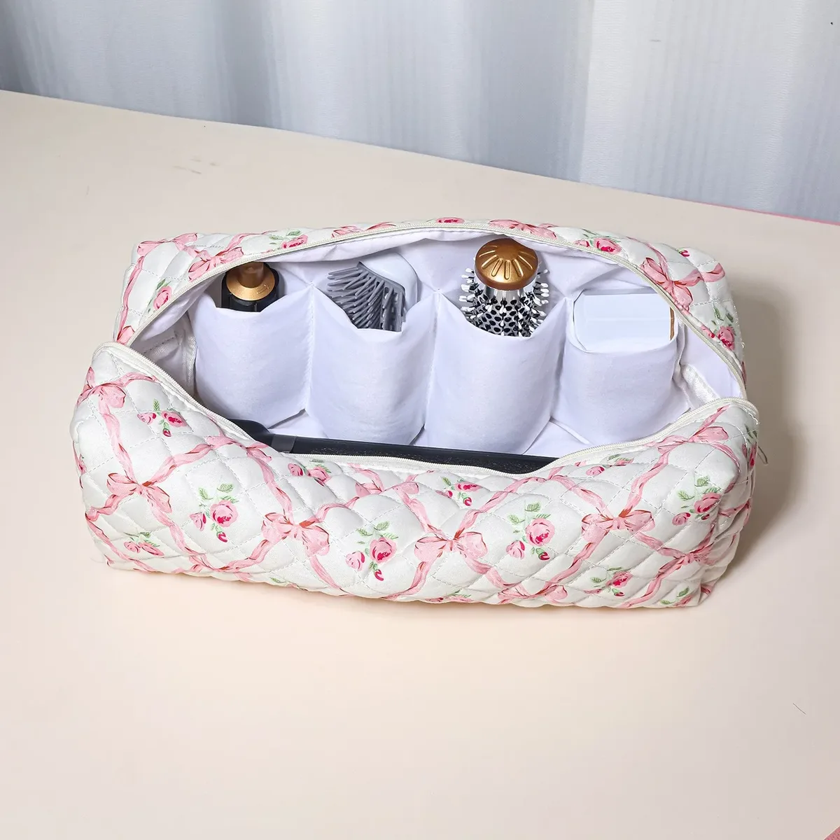 grande trousse de maquillage en coton grande capacité, organiseur portable pour outils de coiffure avec fermeture éclair, sacs cosmétiques multifonctionnels coréens