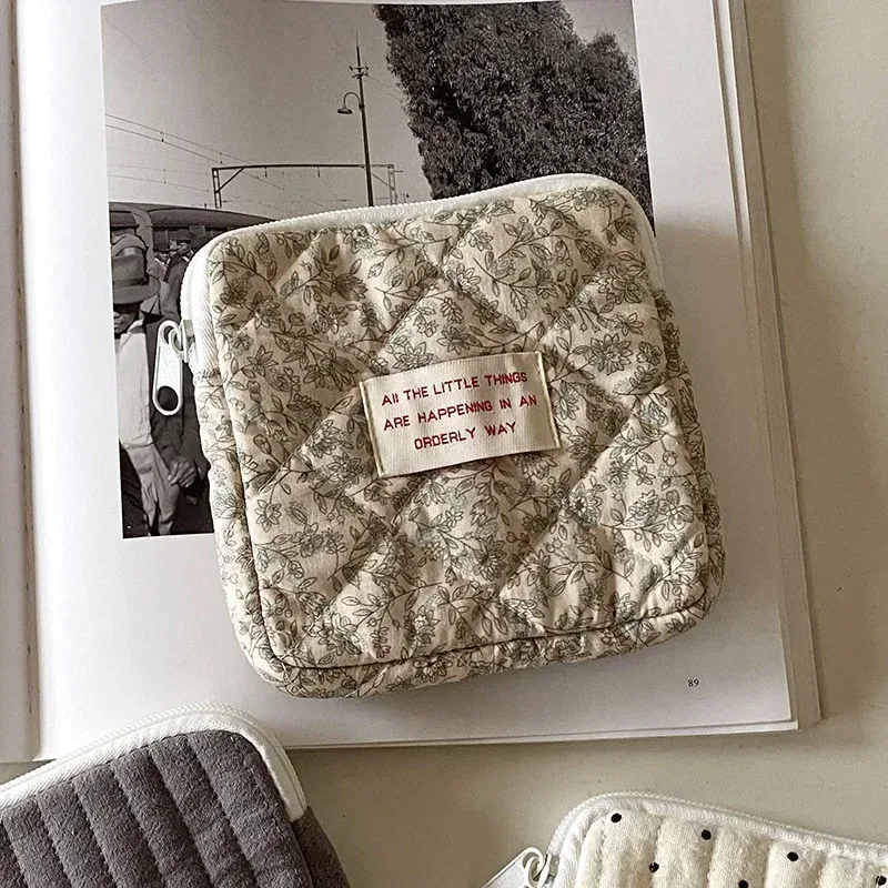 sacs de rangement de serviettes hygiéniques pour femmes, sac de maquillage en coton mignon coréen pour pièces de monnaie, organisateur de bijoux, pochette de maquillage, petits sacs à cosmétiques