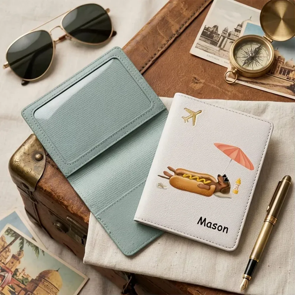 porte-passeport personnalisé avec nom, portefeuille de dessin animé pour billets et cartes, accessoire de voyage pratique pour hommes et femmes