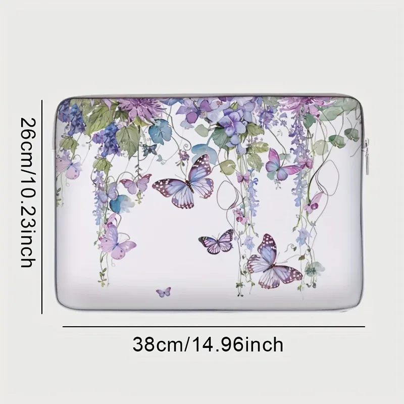 Ensemble unique, deux styles, sacoche pour ordinateur portable et porte-documents motif papillon violet, convient aux ordinateurs portables de 14 pouces.
