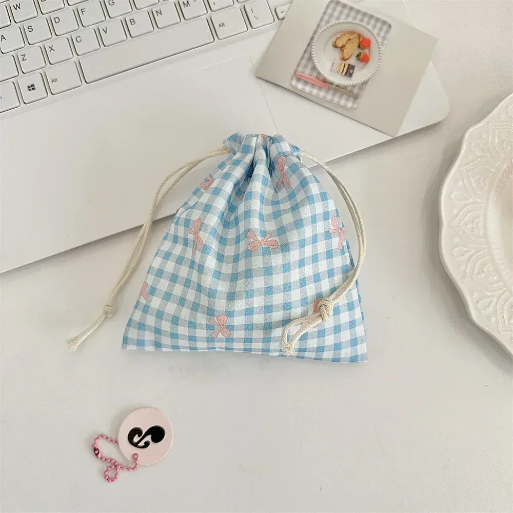 sacs à cordon imprimés en grille, sac à main pour femmes, porte-monnaie, pochette pour clés, rouge à lèvres, sac de rangement pour bijoux, sac anti-poussière, sacs à cordon