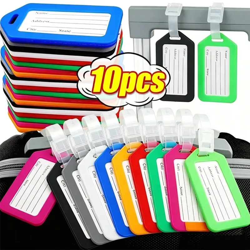 10 étiquettes de bagages en plastique durables, porte-identifiants classiques pour bagages, étiquettes d'adres