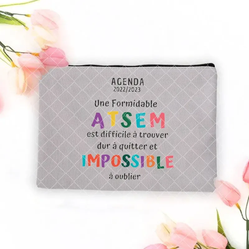 merci atsem – trousse de maquillage imprimée française, grande trousse à crayons, fournitures de papeterie scolaire, sac de rangement, pochette de lavage de voyage, cadeaux pour atsem
