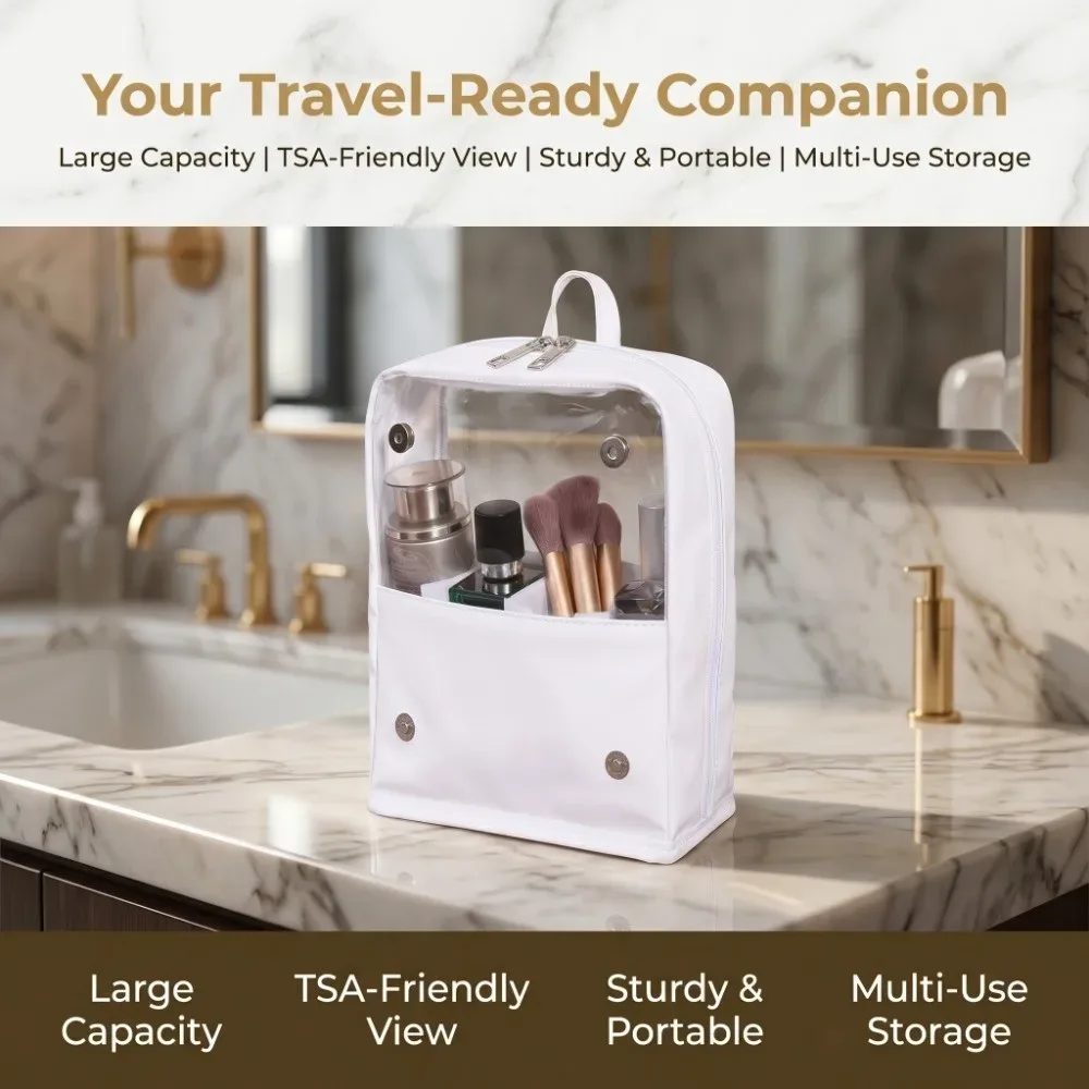 sac de maquillage transparent imperméable, fermeture éclair transparente, grande capacité, séparateurs de sacs cosmétiques avec poignée, organisateur de produits de toilette transparent