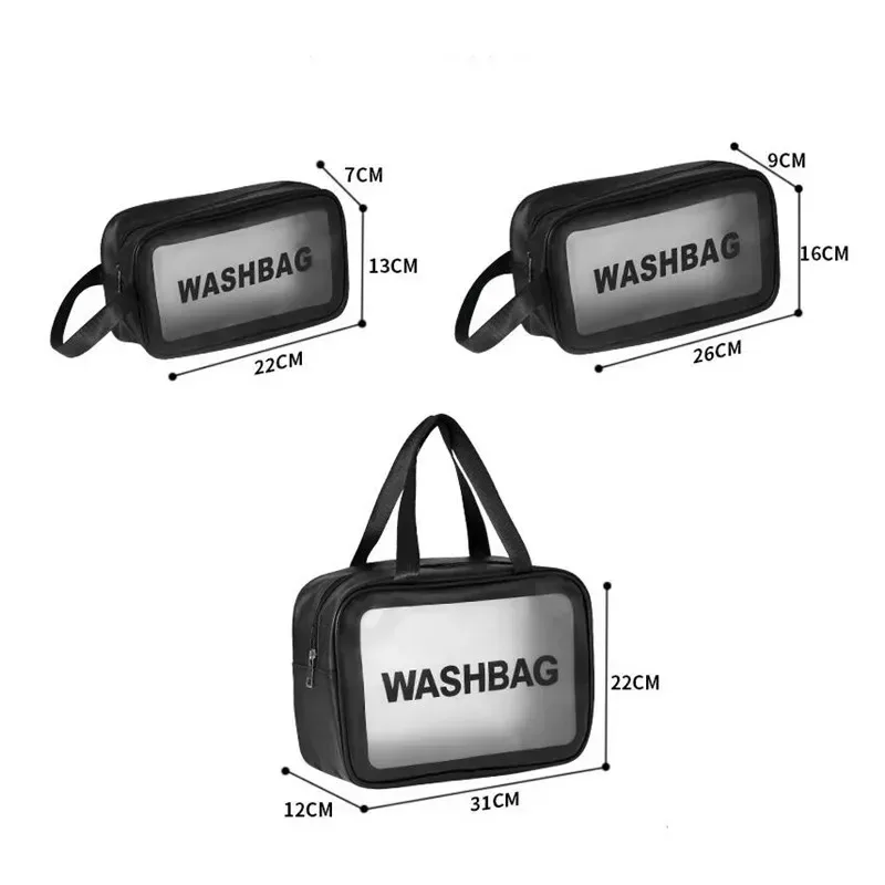 sacs à cosmétiques en pvc imperméables, grande capacité, sac de rangement de maquillage de voyage, sacs à main transparents en pu, sacs de lavage portables, 1/3 pièces, nouveau