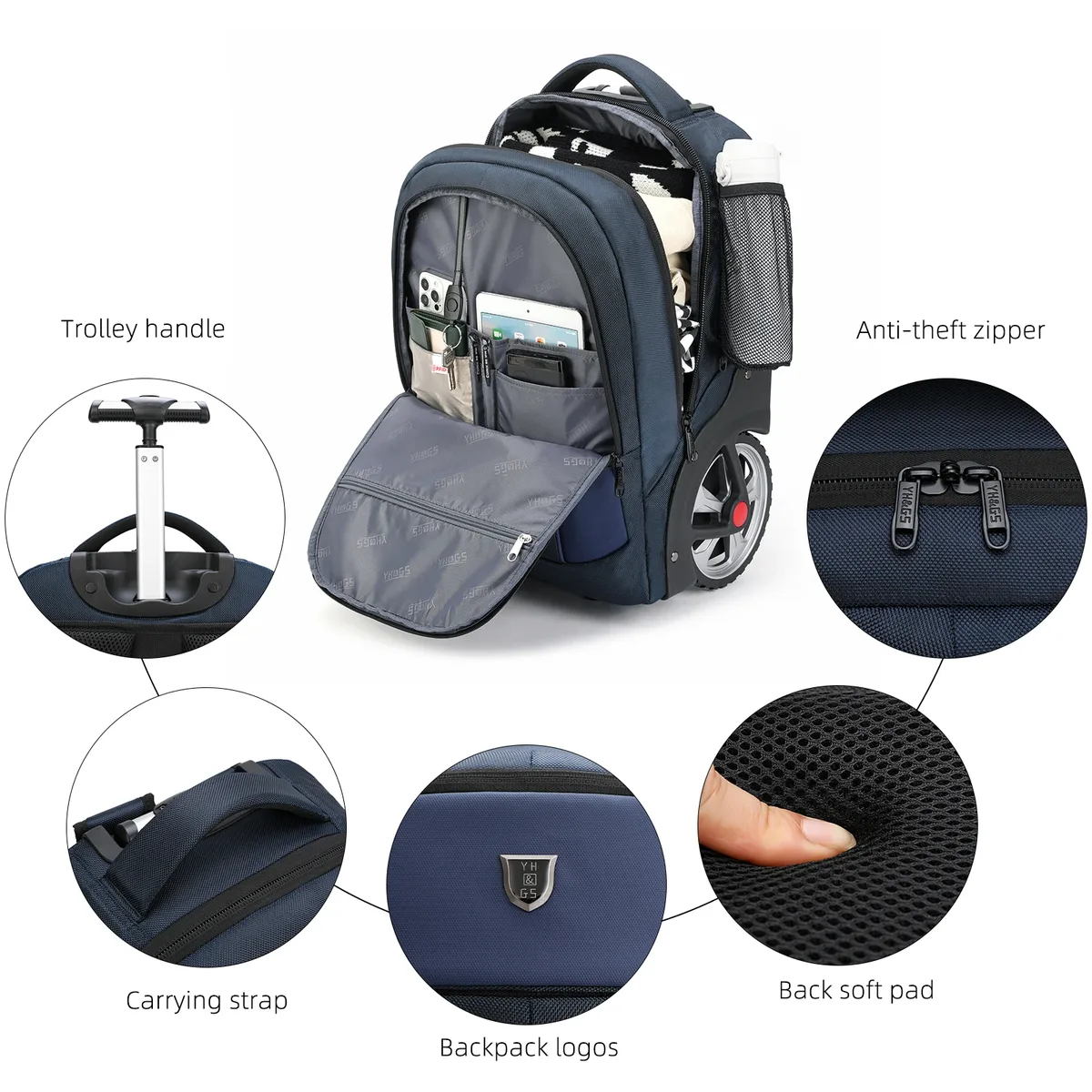 rucyen sac à dos à bagages roulant avec roues valises de voyage sacs à roulettes de grande capacité sac à dos multifonctionnel sacs pour ordinateur portable
