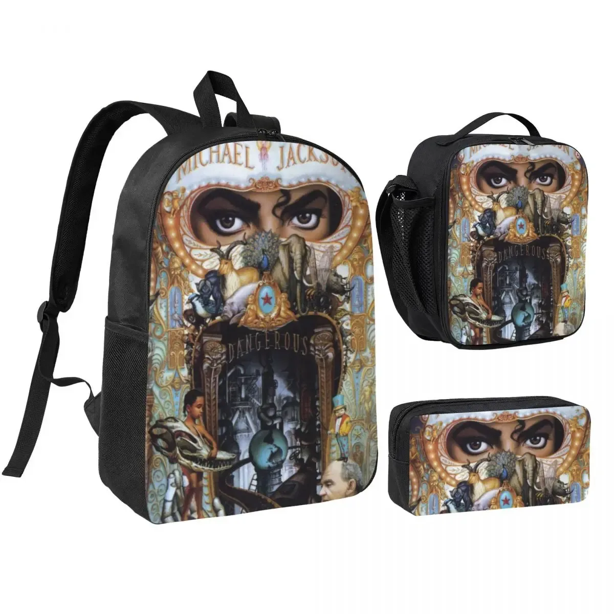 sac à dos mj 3 pièces/ensemble pour étudiant, sac à dos pour lycée, sac à lunch, trousse à crayons